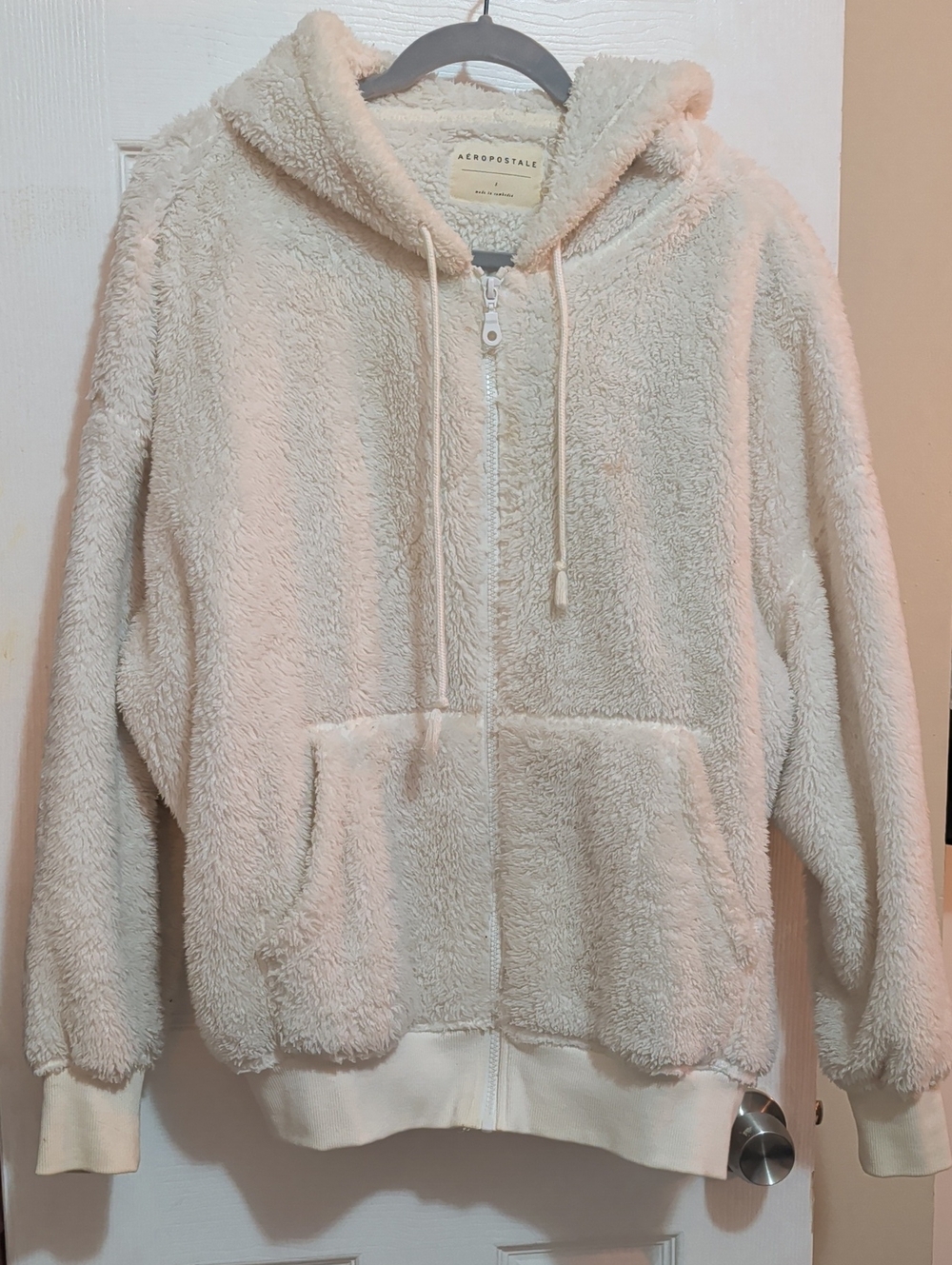 Aeropostale Women's Cream Teddy Sherpa Zip Hoodie